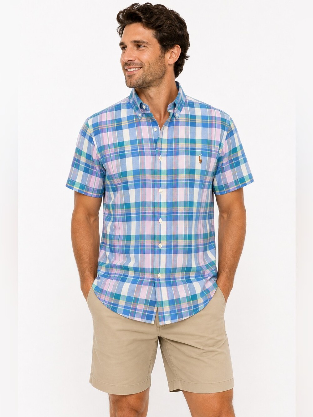 Polo Ralph Lauren Classic Fit Plaid Button Down Shirt‎ XL Blue Pink Cotton